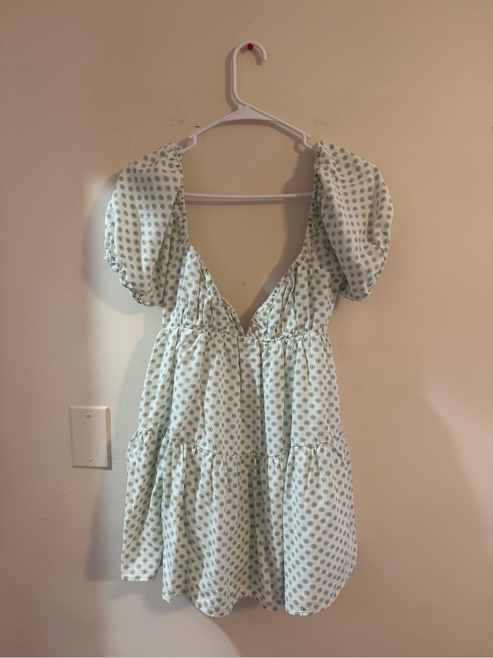 Green Floral Puff-Sleeve Mini Dress